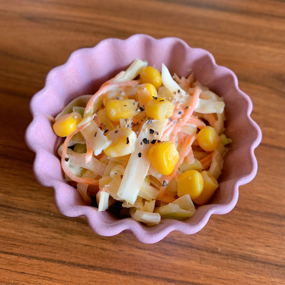 A salad made with plenty of cabbage and dressed with mayonnaise.