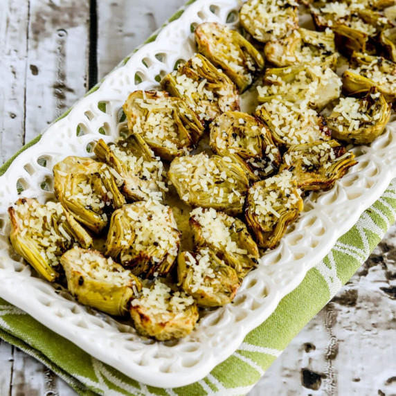photo of Air Fryer Artichoke hearts on serving platter