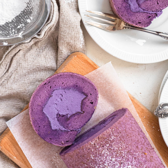Soft and fluffy Filipino Ube Roll Cake 