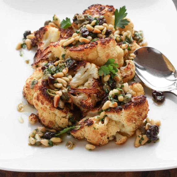 Roasted Cauliflower with Pine Nut, Raisin, and Caper Vinaigrette