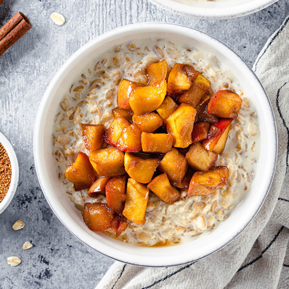 Creamy Apple Cinnamon Oatmeal with caramelized apples filling