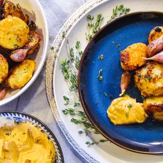 Polenta Roast Potatoes with Balsamic Vinegar recipe finished, in an Italian style dining set-up