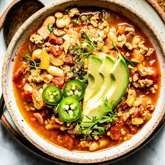 a bowl of buffalo chicken chili