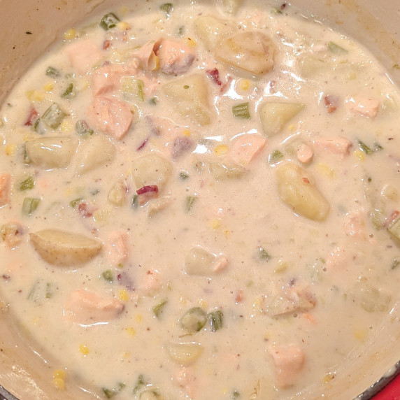 Bowl of salmon chowder