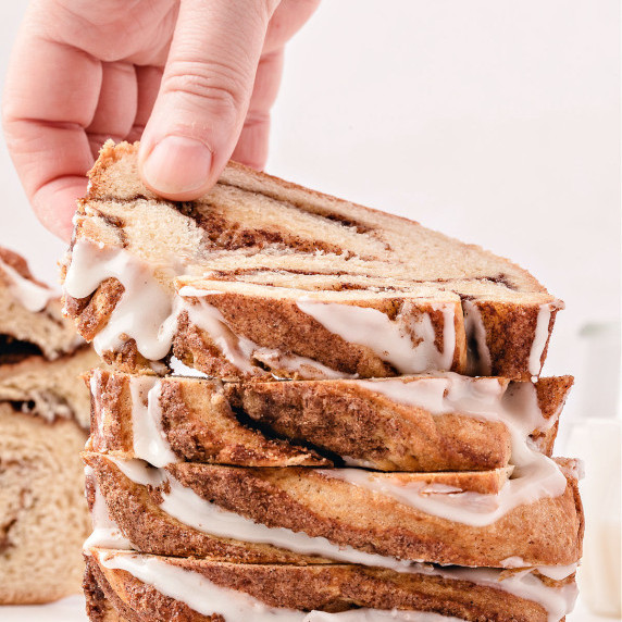 Stack of sliced cinnamon babka.