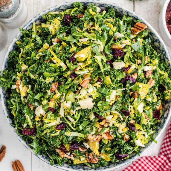 Overhead shot of a bowl of cracker barrel kale salad.
