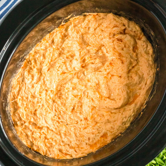 creamy buffalo chicken dip in a crockpot