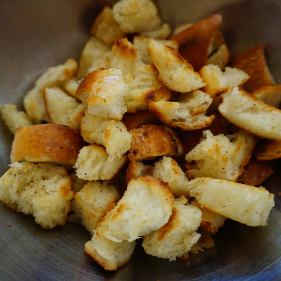 Make these sourdough croutons for any salad or to add texture to soups. 