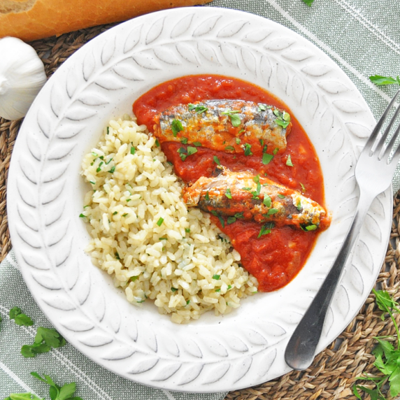Spanish-Style Sardines with Garlic Rice