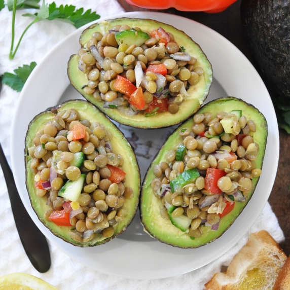 Stuffed Avocados with Lentil Salad