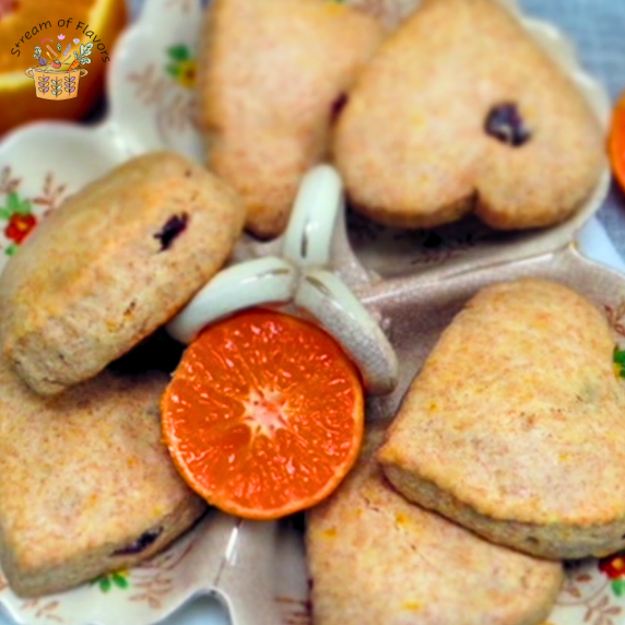 Diabetic scones with dried cranberries, oranges, date sugar, spelt flour, and whole wheat flour