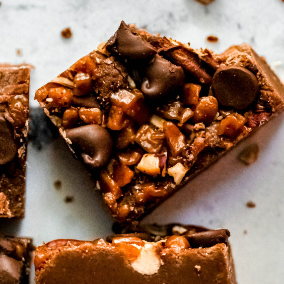 gluten free chocolate pecan fudge sliced into squares