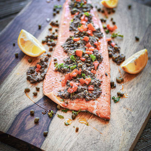 Salmon with olive tapenade