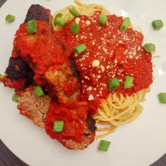 Easy Ground Turkey Meatloaf with spaghetti! 