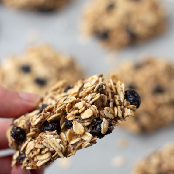 healthy oatmeal cookies on a tan plate
