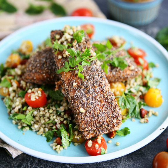 Chia-crusted Salmon with Buckwheat Salad