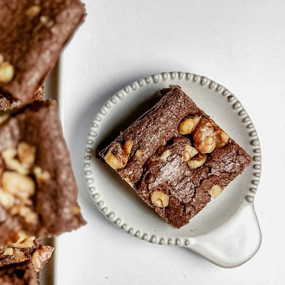 Chocolate walnut brownies on a plate