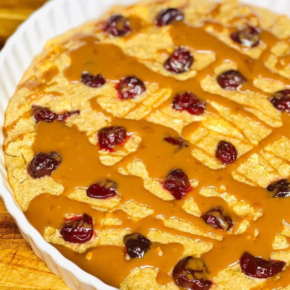 Baked Oats with Sour Cherry and Chocolate Ganache