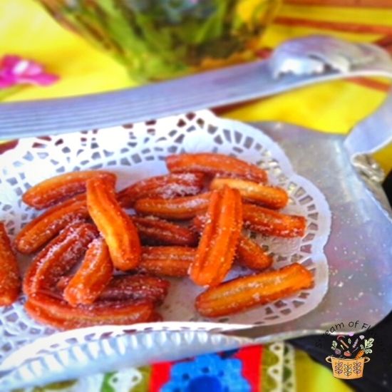 Mini churros on a tray 