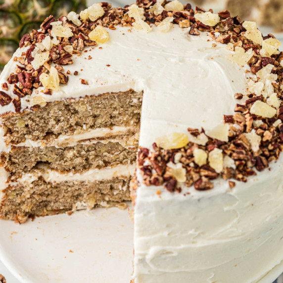 Overhead close up of a Hummingbird Cake.