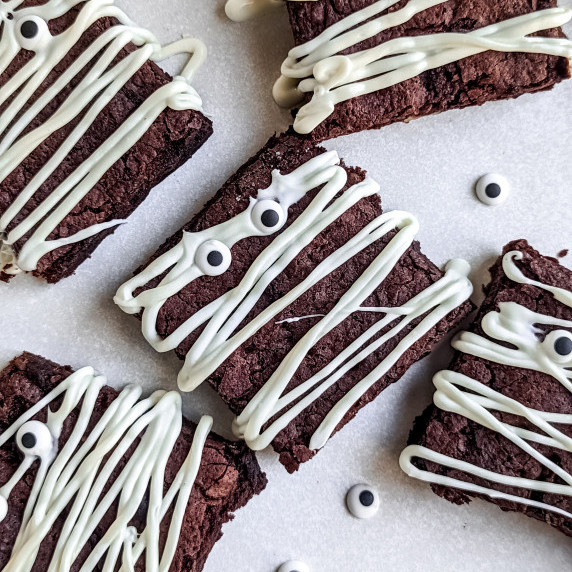 mummy brownies on plate