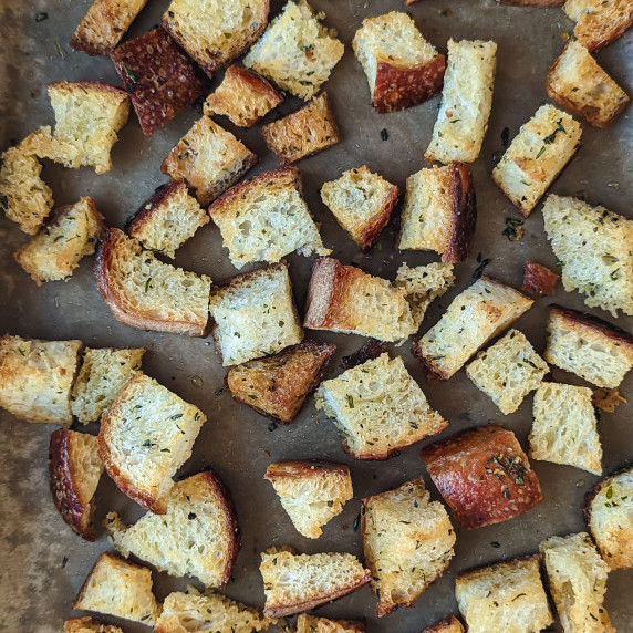 croutons on a sheet pan 