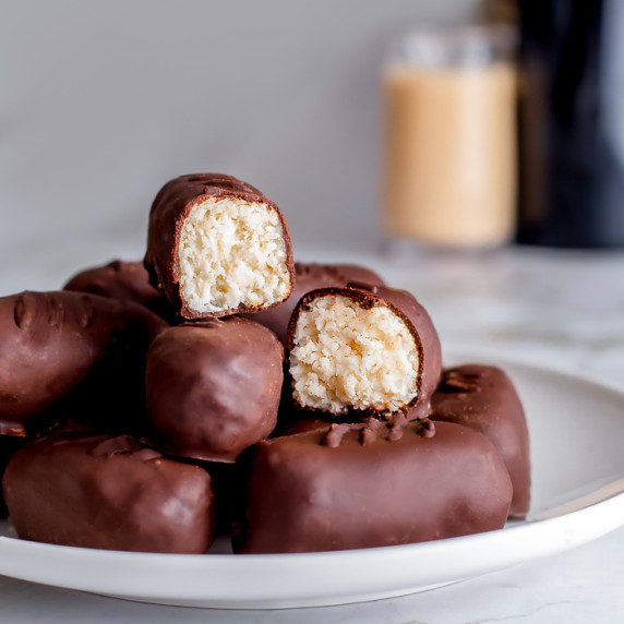 Servings of Baileys Bounty bars on a white plate.