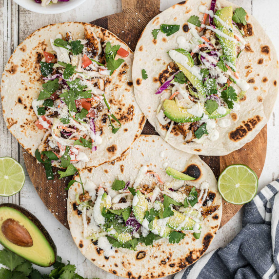 Overhead view of some redfish tacos.