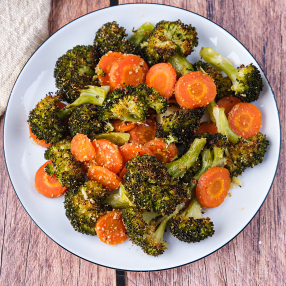 Roasted broccoli and carrots on a plate