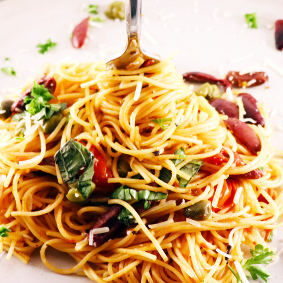 Pasta Puttanesca with Kalamata Olives and Capers