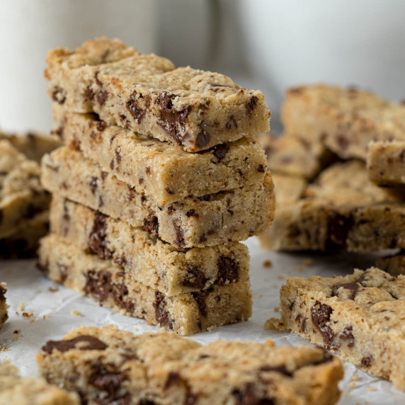 Stacked chocolate chip shortbread.