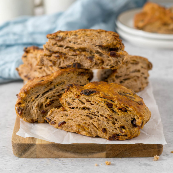 Date scones on a platter.