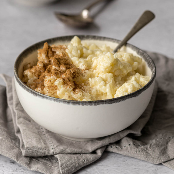 Bowl of rice pudding.