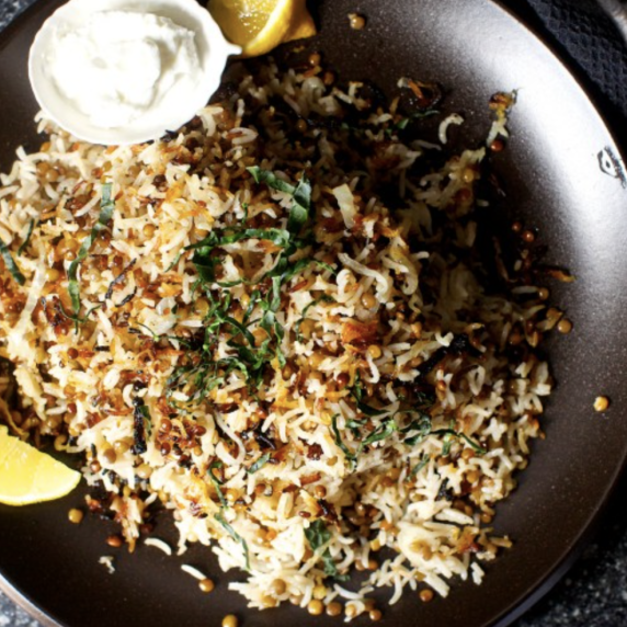 Stuck-Pot Rice with Lentils and Yogurt