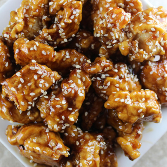 sesame chicken on a plate