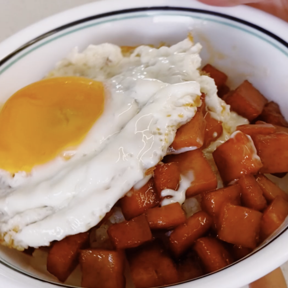 Soy Glazed Spam Rice with Runny Egg Yolk