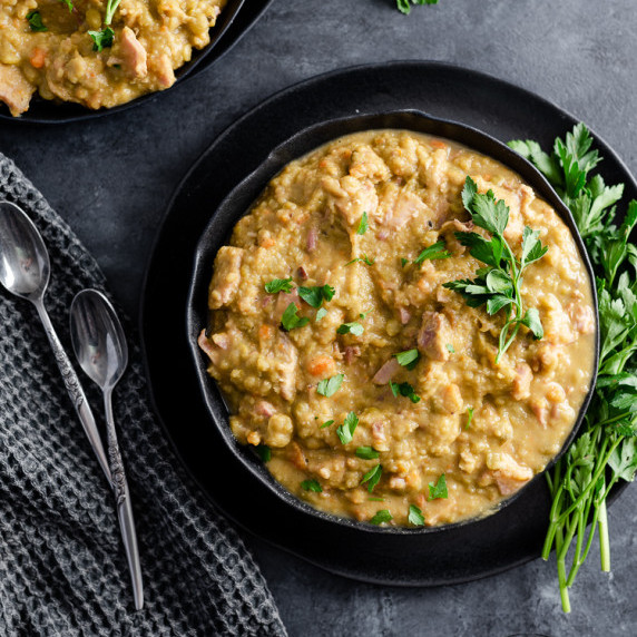 Use up leftover ham with this simple stovetop split pea and ham soup recipe! Gluten free, dairy free