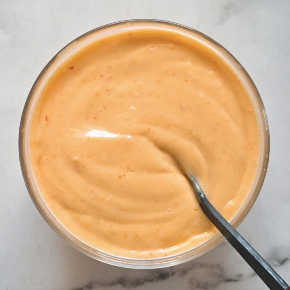 Bang bang sauce recipe in a bowl.