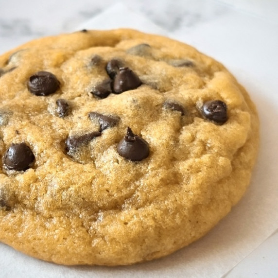 Close up shot of a Chocolate Chip Cookie made without Butter.