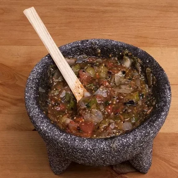 Rustic Tomato Salsa Prepared in a Molcajete