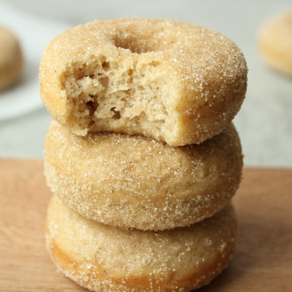 vegan cinnamon sugar donuts stacked