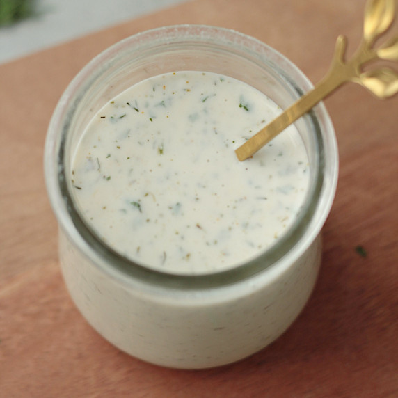 vegan ranch dressing in a small jar