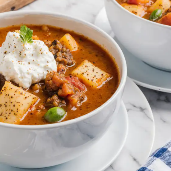 Cozy slow cooker lasagna soup with tender ground beef, regular noodles cooked right in the pot.