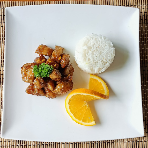 Air fryer Orange chicken on a plate