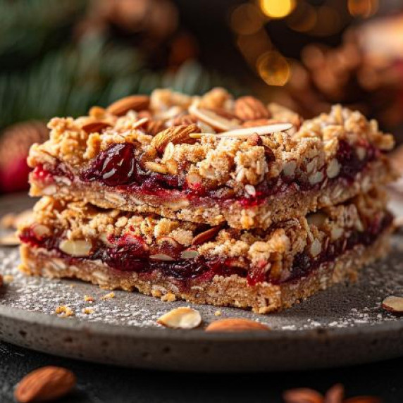 Cranberry Oat Bars with sliced Almods for Christmas