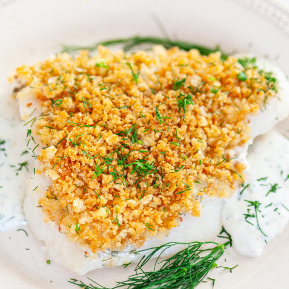 Baked panko crusted fish with dill. 