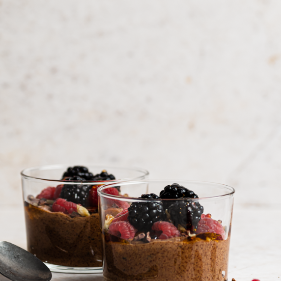 Chocolate Flaxseed Pudding arranged in a two aesthetic cups