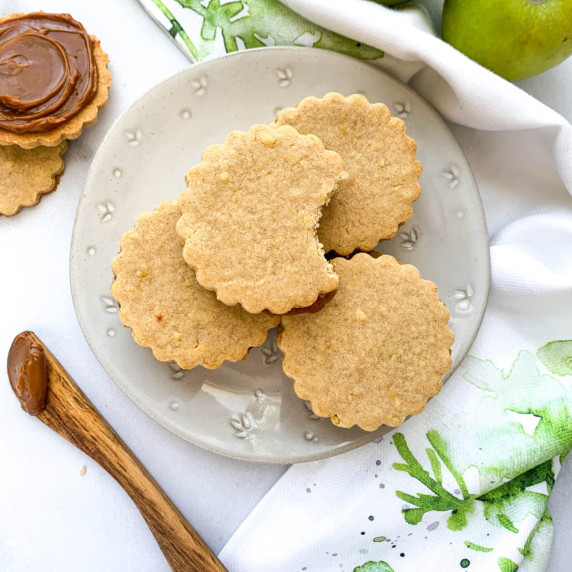 Caramel Apple Cookies on a white plate.