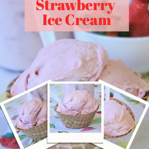 Ninja Creami Strawberry Ice Cream in a Waffle Bowl with strawberries.  