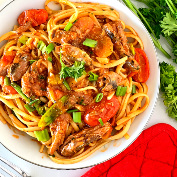 filipino sardines pasta recipe on plate